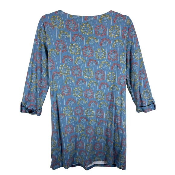 WoolOvers Cotton Modal Blue Floral 3/4 Roll Tab Sleeve Mini T-Shirt Dress Size S - Picture 2 of 7